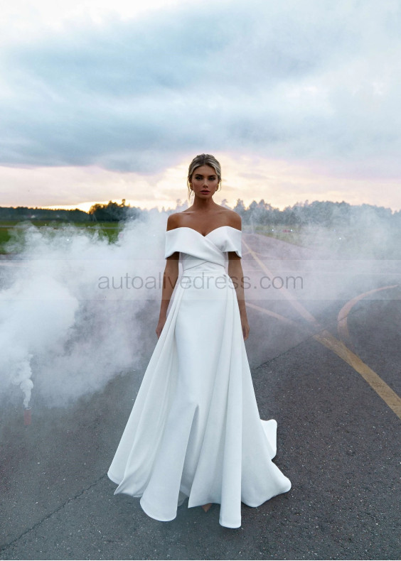 Off Shoulder White Satin Elegant Wedding Dress